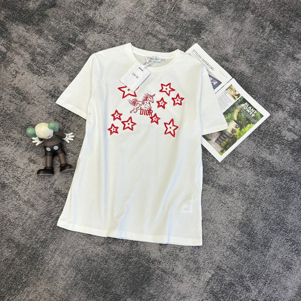 CD SS26 Embroidery Unicorn Stars T-shirt Cotton 350679