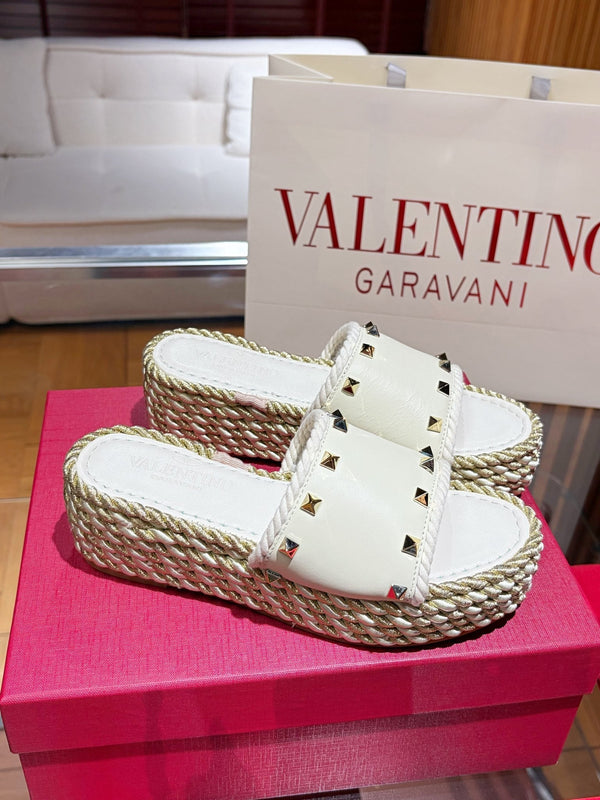VT 26s Espadrille Slides 5cm Cream Leather 714906