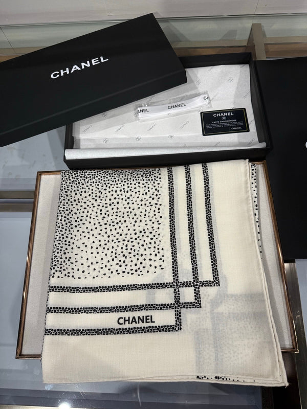 CC 2026 Polka Dot Scarf 140cm Black White Cashmere And Silk 217763