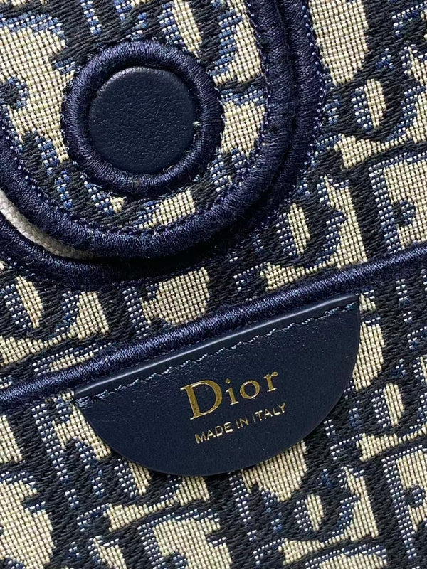 CD Medium Shopping Bag Blue Beige Oblique Jacquard Cotton Calfskin