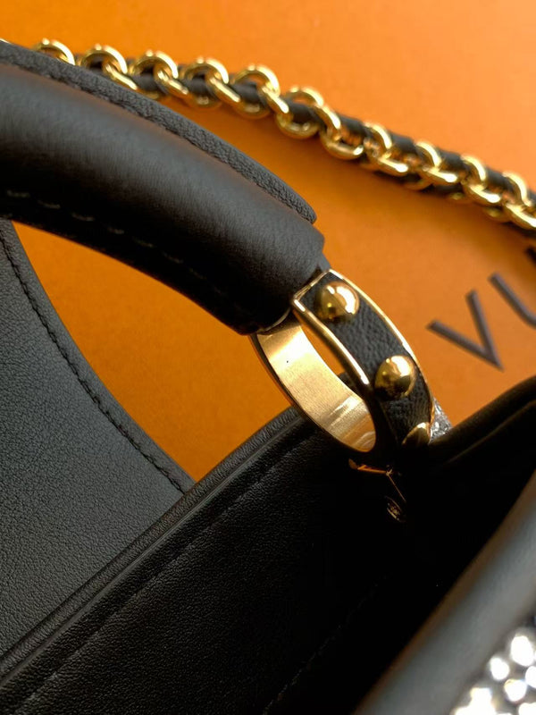 LV 25ss Capucines East-West 22cm Black Rhinestones & Crocodile leather GHW