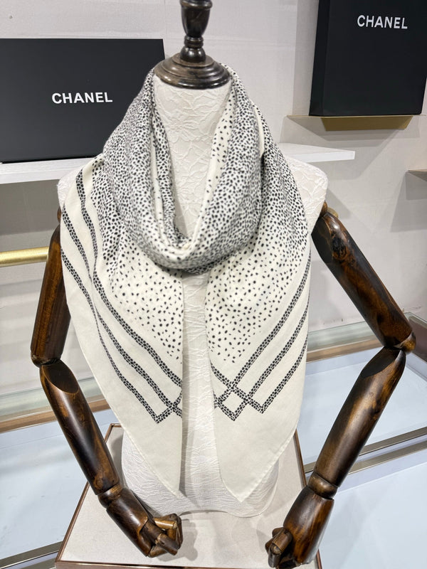 CC 2026 Polka Dot Scarf 140cm Black White Cashmere And Silk 217763