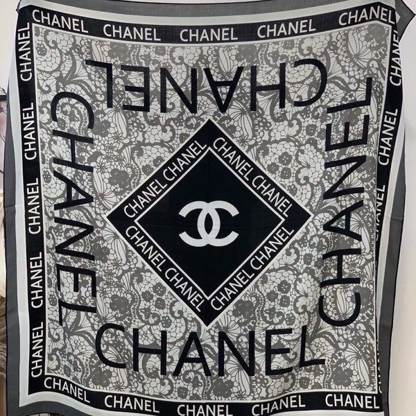 Chanel 2026 Lace Pattern Scarf 135cm Black Silk And Cashmere 213765