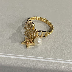 STAR PEARL CLOVER GOLD DIAMOND RING