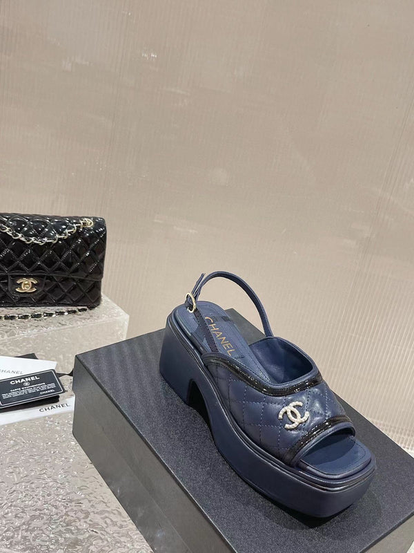 cc platform slingback sandal dark blue calfskin