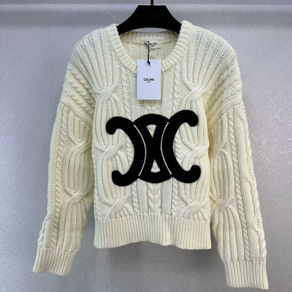 Celin Black Triomphe Cream Sweater