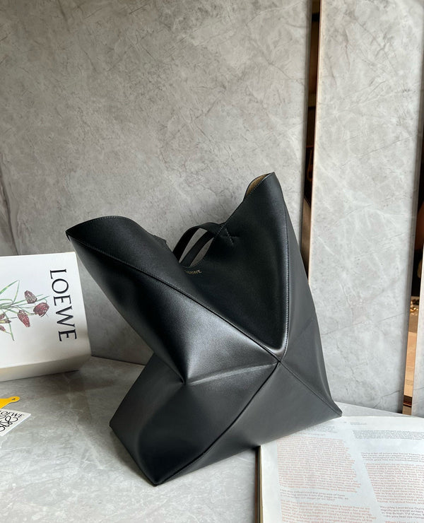 LOEW PUZZLE FOLD TOTE IBLACK SHINY CALFSKIN