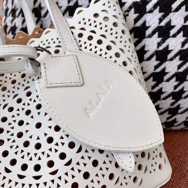 Alaia Mina 16 Bag White Vienne Wave Calfskin