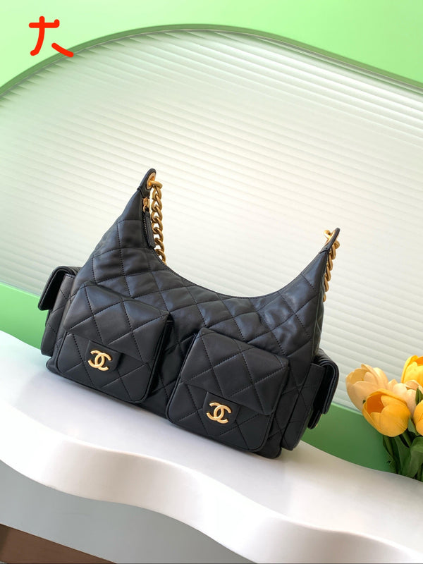 MAXI HOBO BAG 27 IN BLACK LAMBSKIN GOLD HARDWARE