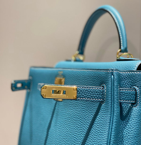 HM Mini Kelly 25cm Blue Jean Togo Leather Gold Hardware