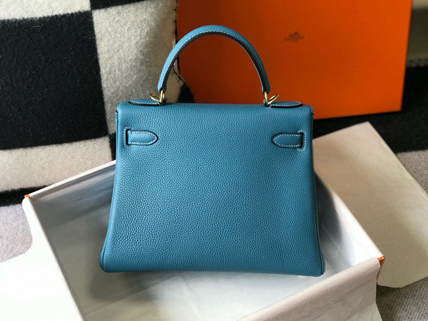 HM Mini Kelly 28cm Blue Jean Togo Leather Gold Hardware