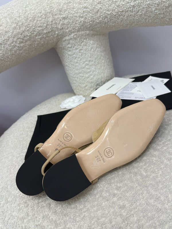 CC 25A Slingback Flat Grey Black Suede