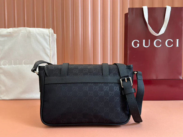 GG Shoulder Bag Black Nylon Cowhide 510335