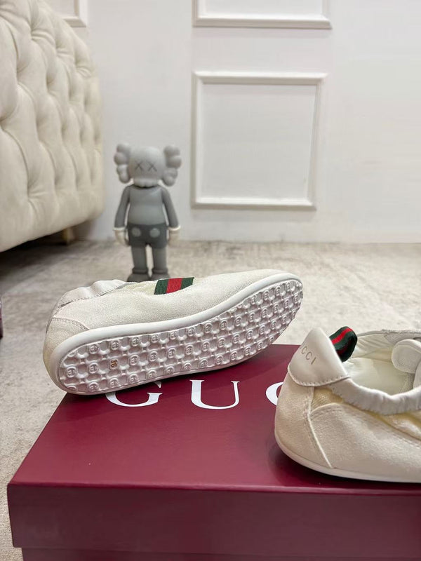 GG Shift Sneakers Elastic Back White Canvas Suede