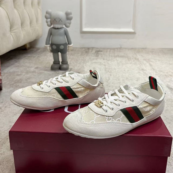 GG Shift Sneakers Elastic Back White Canvas Suede