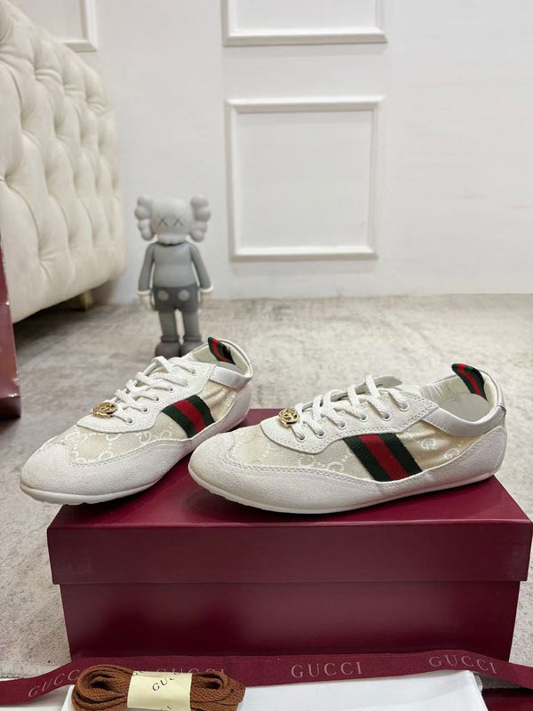 GG Shift Sneakers Elastic Back White Canvas Suede