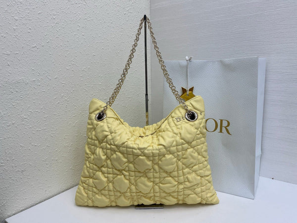CD Small Cannage Quilted Tote Bag Yellow Cowhide 158106