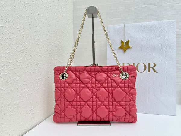 CD Small Cannage Quilted Tote Bag Hot Pink Cowhide 158912