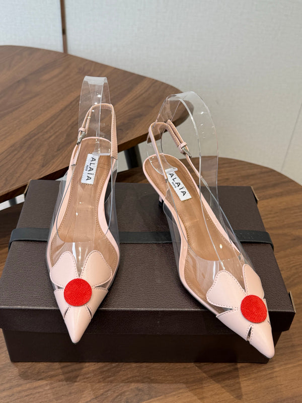 Alaia Round Flower Slingback Pumps 55mm Cowhide Clear PVC 889943