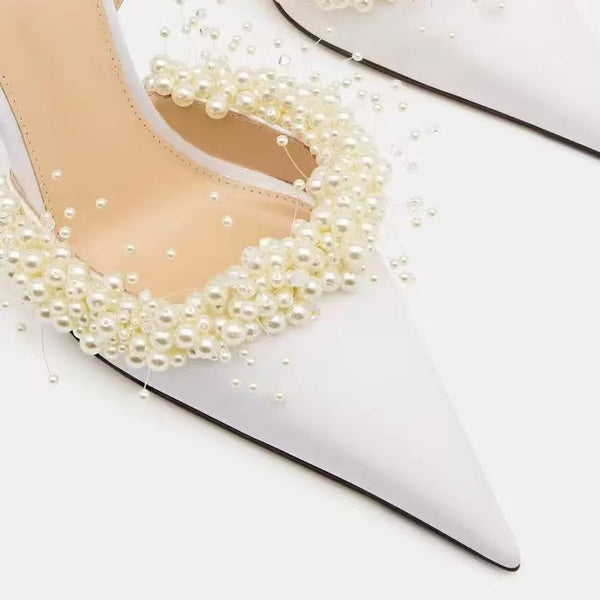 Mach & Mach Court Slingbacks 85mm White Floating Pearl and Satin