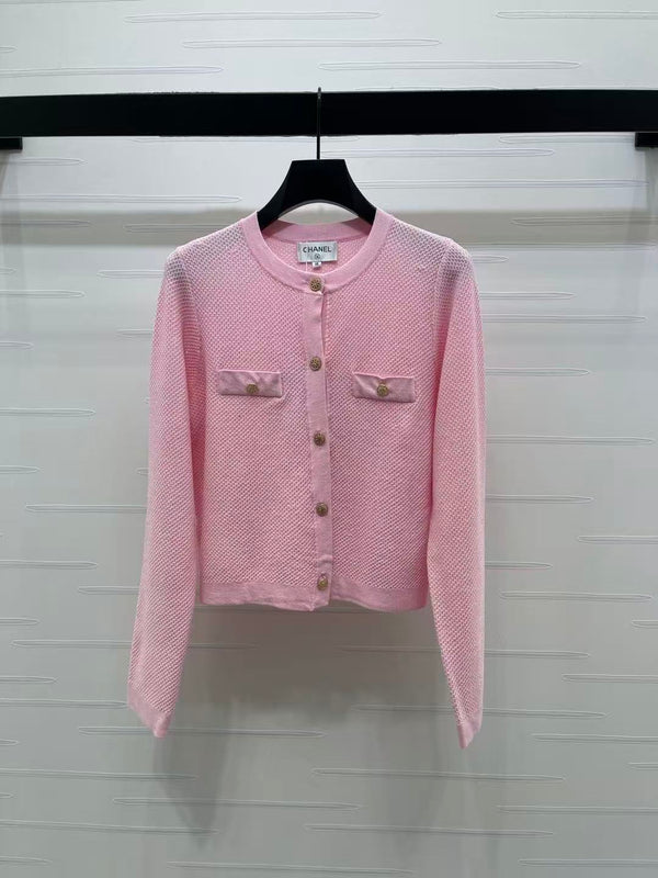 Chanel 2026 Sequined Crew Neck Knit Cardigan Silk Wool