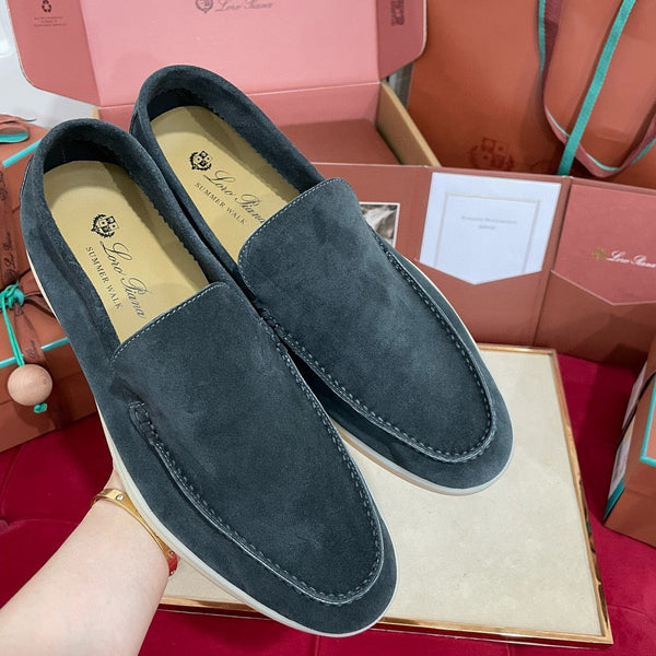 Loro Piana Suede Summer Walk Loafers Dark Grey