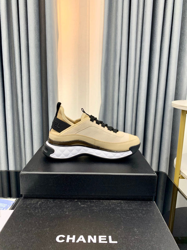 Chanel Interlocking CC Logo Sneaker Beige Black in Fabric patchwork