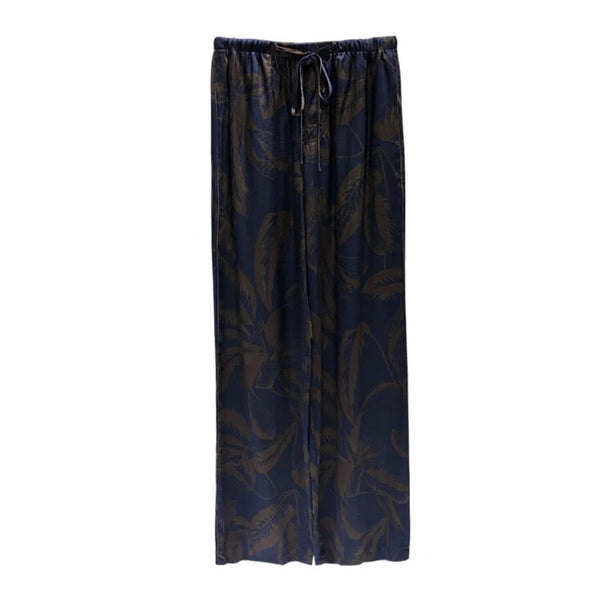 Loewe Straight-leg Pants Dark Navy Blue With Brown Print Pattern Silk