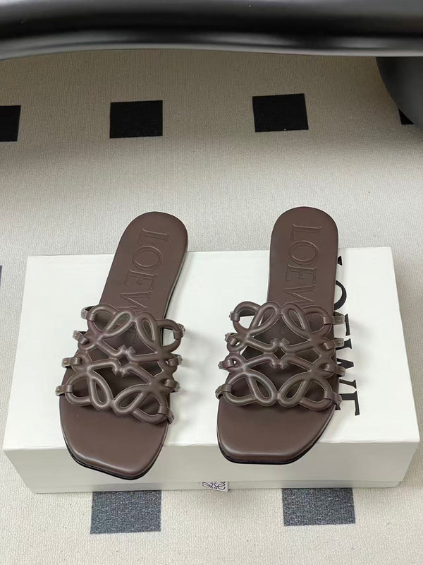 Loewe 25 Petal Anagram Slides Dark Brown Cowhide