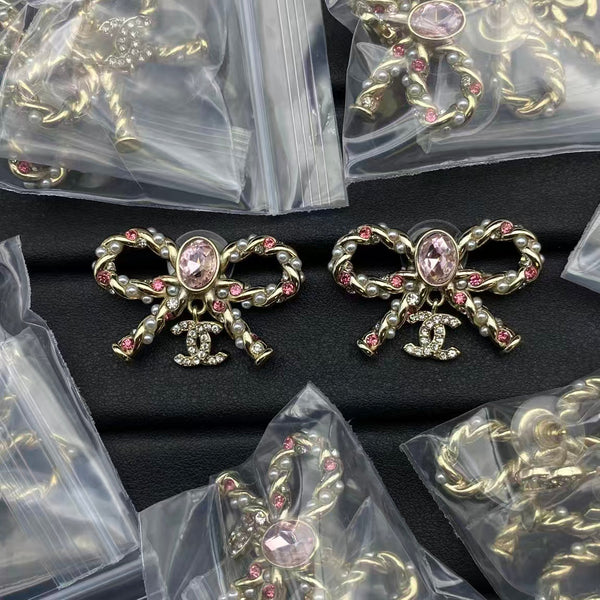 Chanel Ribbon Bow CC Earrings