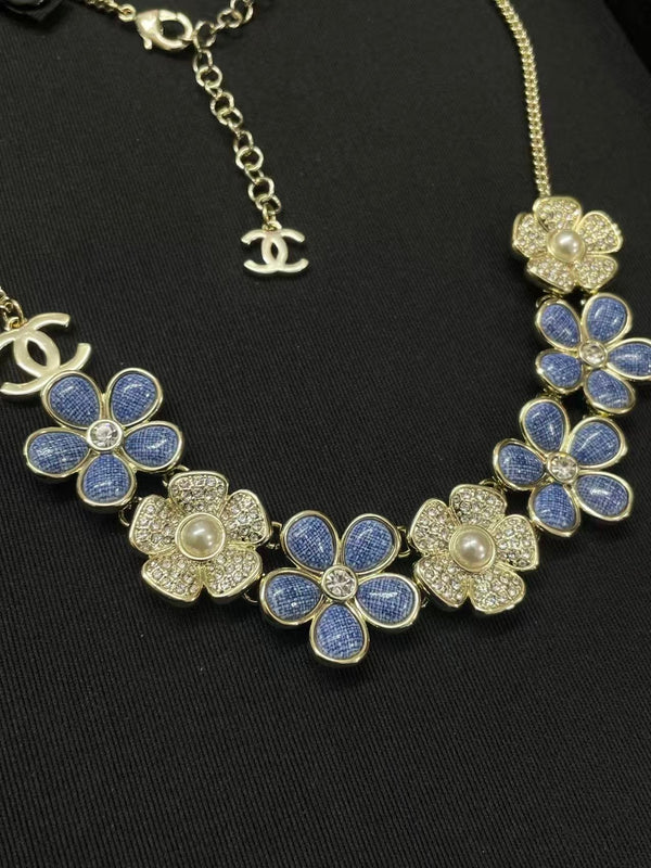 Chanel Flower Cruise 26 Blue Gold Necklace
