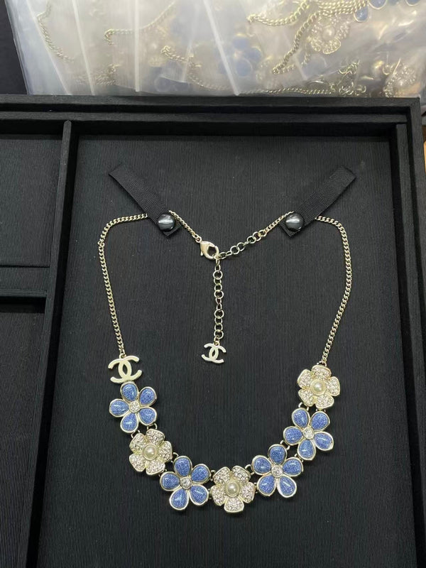 Chanel Flower Cruise 26 Blue Gold Necklace
