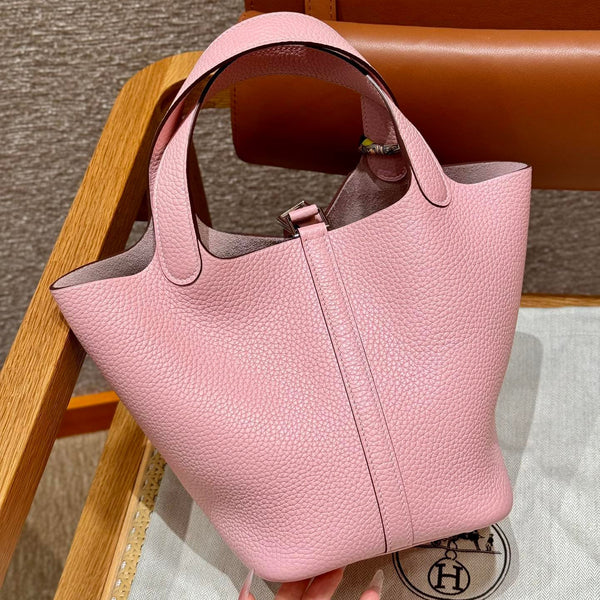 HM Picotin Lock 18cm Pink Clemence Silver Hardware