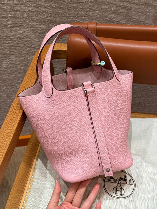 HM Picotin Lock 18cm Pink Clemence Silver Hardware