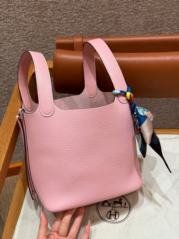 HM Picotin Lock 18cm Pink Clemence Silver Hardware