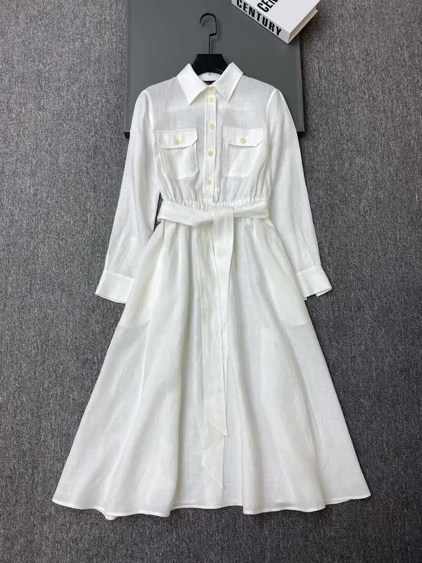 LP 26 Pocket Tie-Front Dress White in Linen 375361