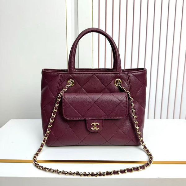 CC 2026 Chanel Small Shopping Bag 24.5cm Burgundy Calfskin