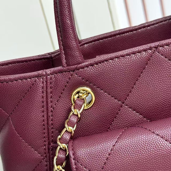 CC 2026 Chanel Small Shopping Bag 24.5cm Burgundy Calfskin