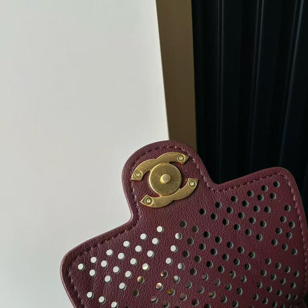 CC Hobo Bag 22cm Burgundy Perforated Soft Cowhide