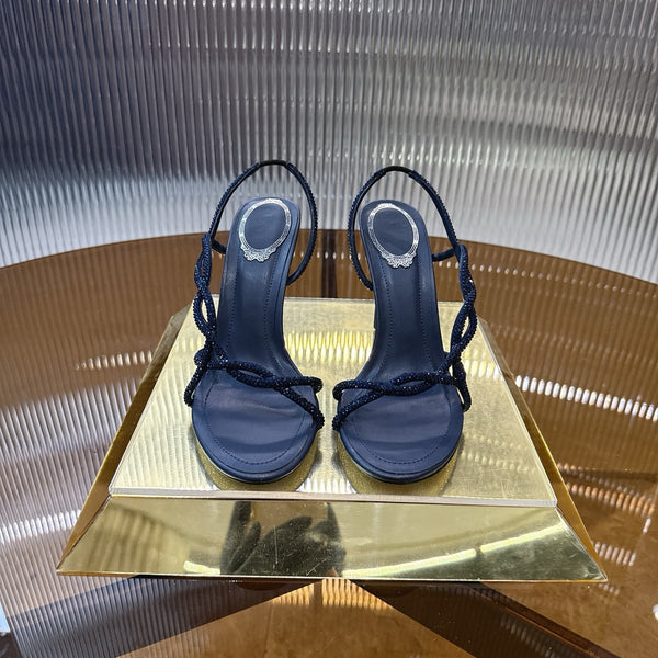 RC Crystal Strap Slingback Stiletto-Heel Sandals 9.5cm Navy