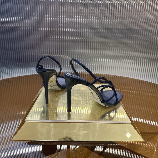 RC Crystal Strap Slingback Stiletto-Heel Sandals 9.5cm Navy