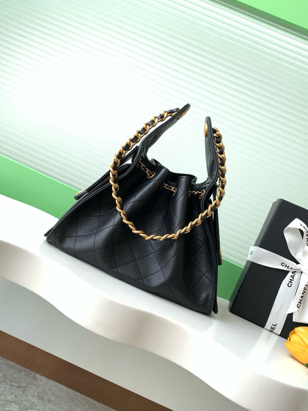 CC 25C Hobo Bag 30cm Black Grained Calfskin