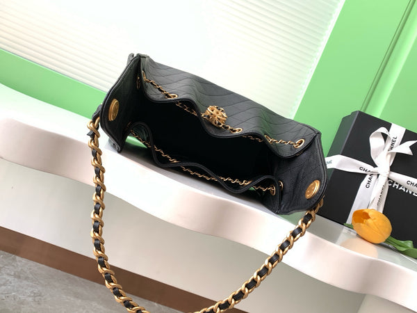 CC 25C Hobo Bag 30cm Black Grained Calfskin