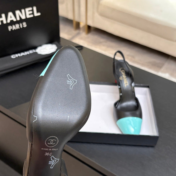 CC Métiers d'Art Apple Slingback Pumps 8.5cm Black Blue Cowhide Leather