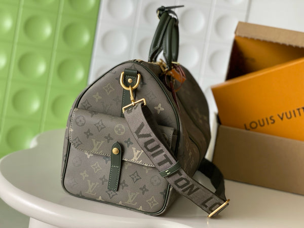 BLLV Keepall Bandoulière 45 Khaki Green Monogram Surplus Coated Canvas