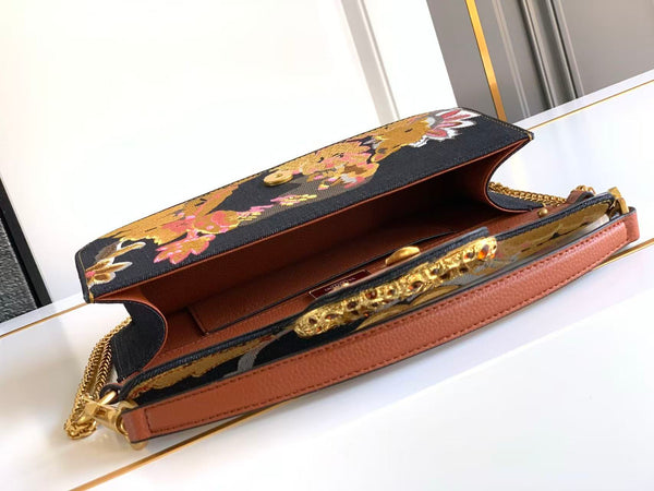 VLTN Locò Small Shoulder Bag Floral Embroidery 20cm Black Calfskin