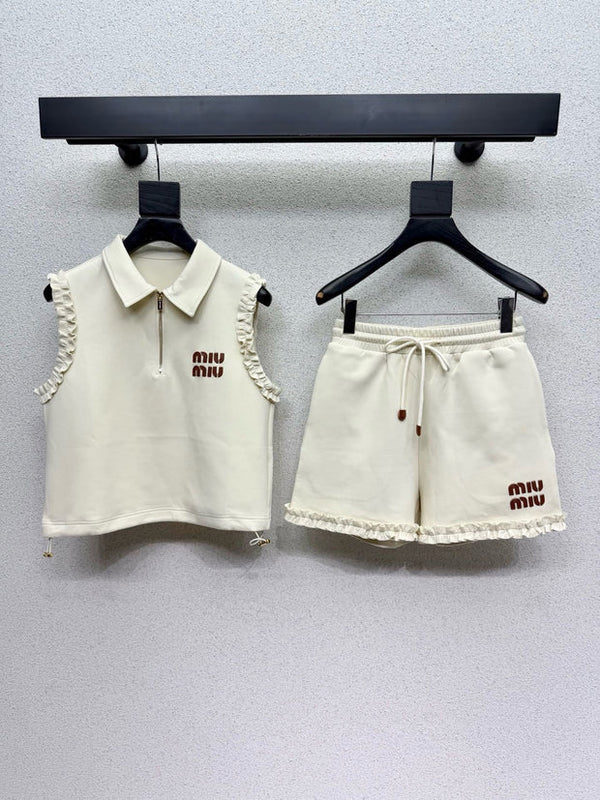 Miu 2026 Vest Shirt and Casual Shorts Set Cotton 645479