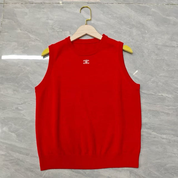CE Sleeveless Knit Top Red Wool