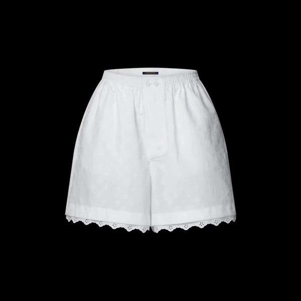 LV Lace Trim Shorts White Tencel Cotton