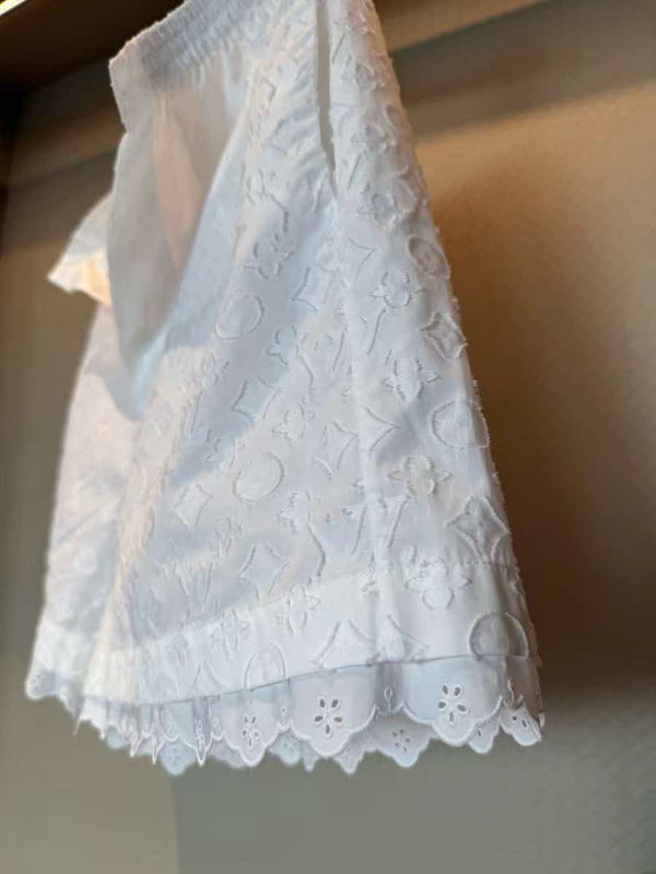 LV Lace Trim Shorts White Tencel Cotton